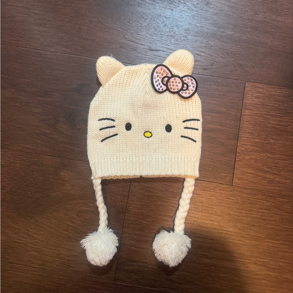 Sanrio Cream Knit Hat with Cat Ears